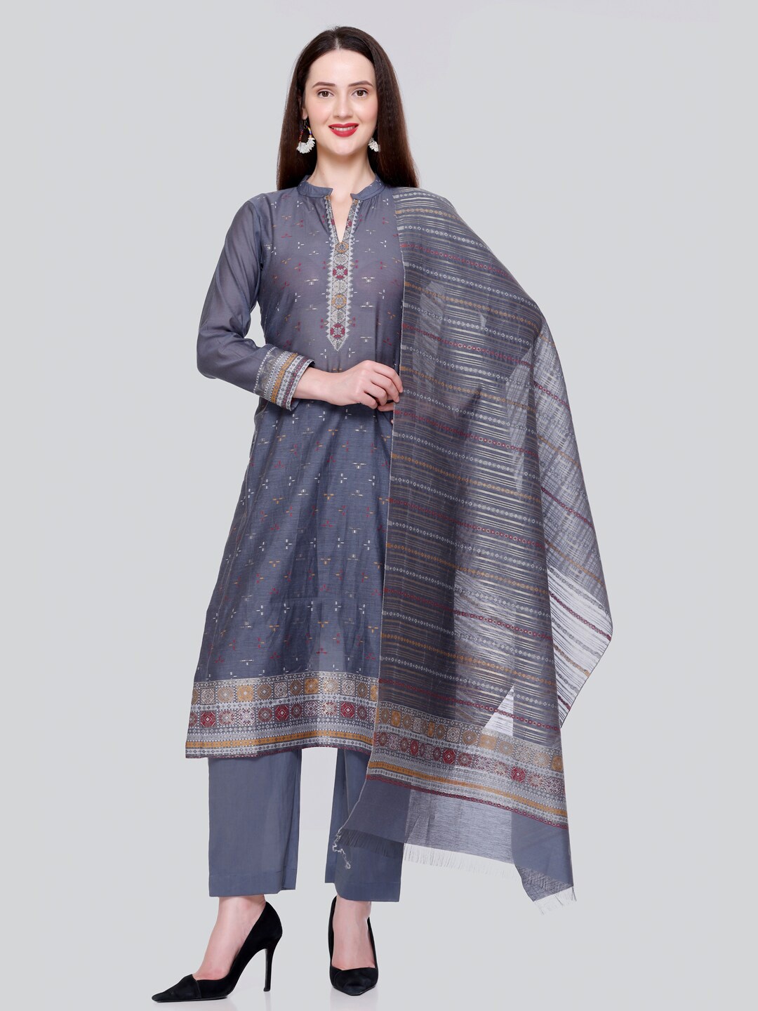 

KIDAR Ethnic Motifs Printed Unstitched Dress Material, Brown