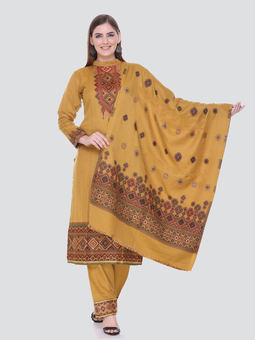

KIDAR Ethnic Motifs Embroidered Unstitched Dress Material, Gold