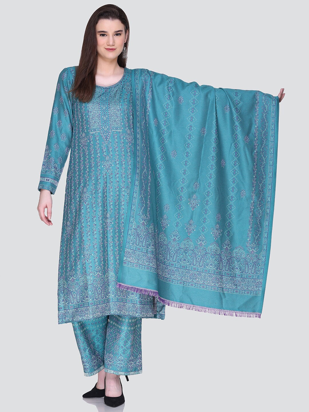 

KIDAR Floral Embroidered Unstitched Dress Material, Blue