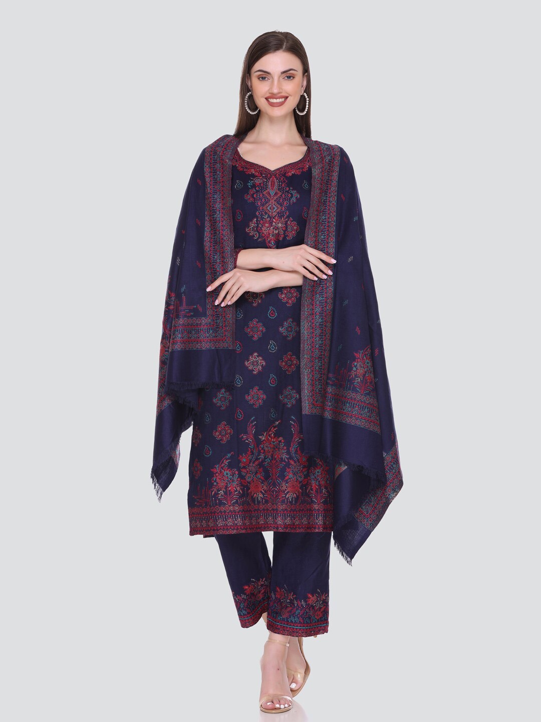 

KIDAR Ethnic Motifs Woven Design Unstitched Dress Material, Navy blue