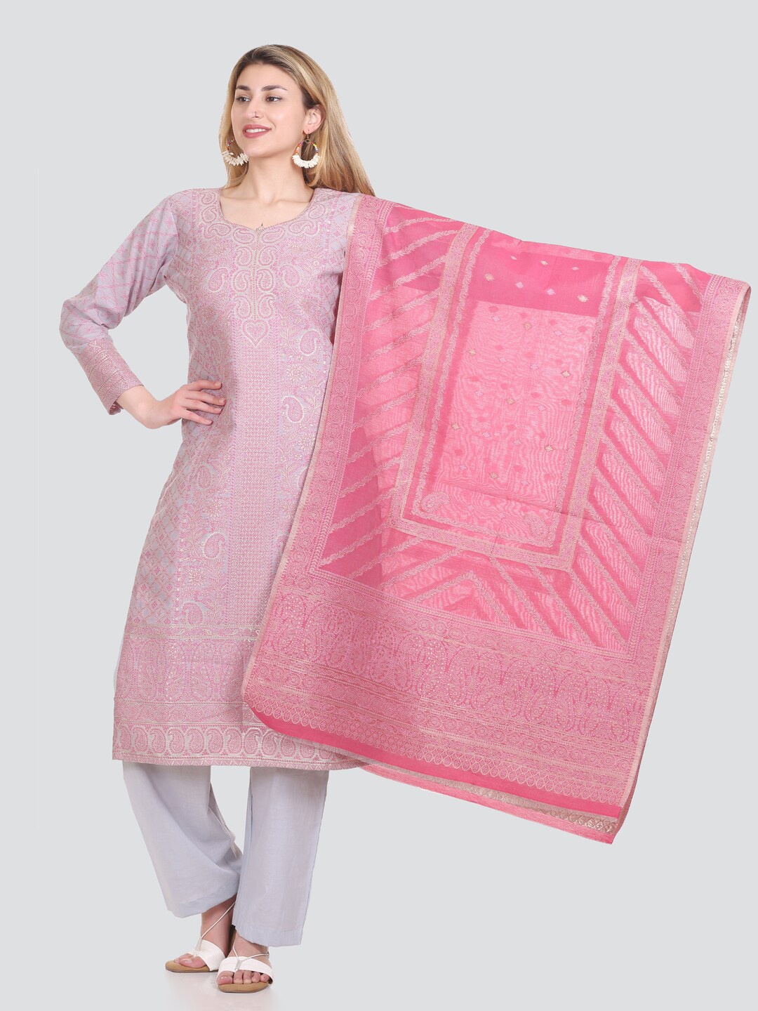 

KIDAR Paisley Printed Unstitched Dress Material, Pink