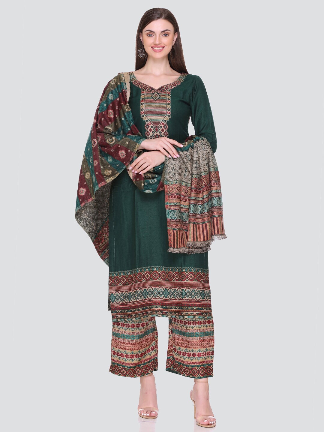 

KIDAR Woven Design Unstitched Dress Material, Green