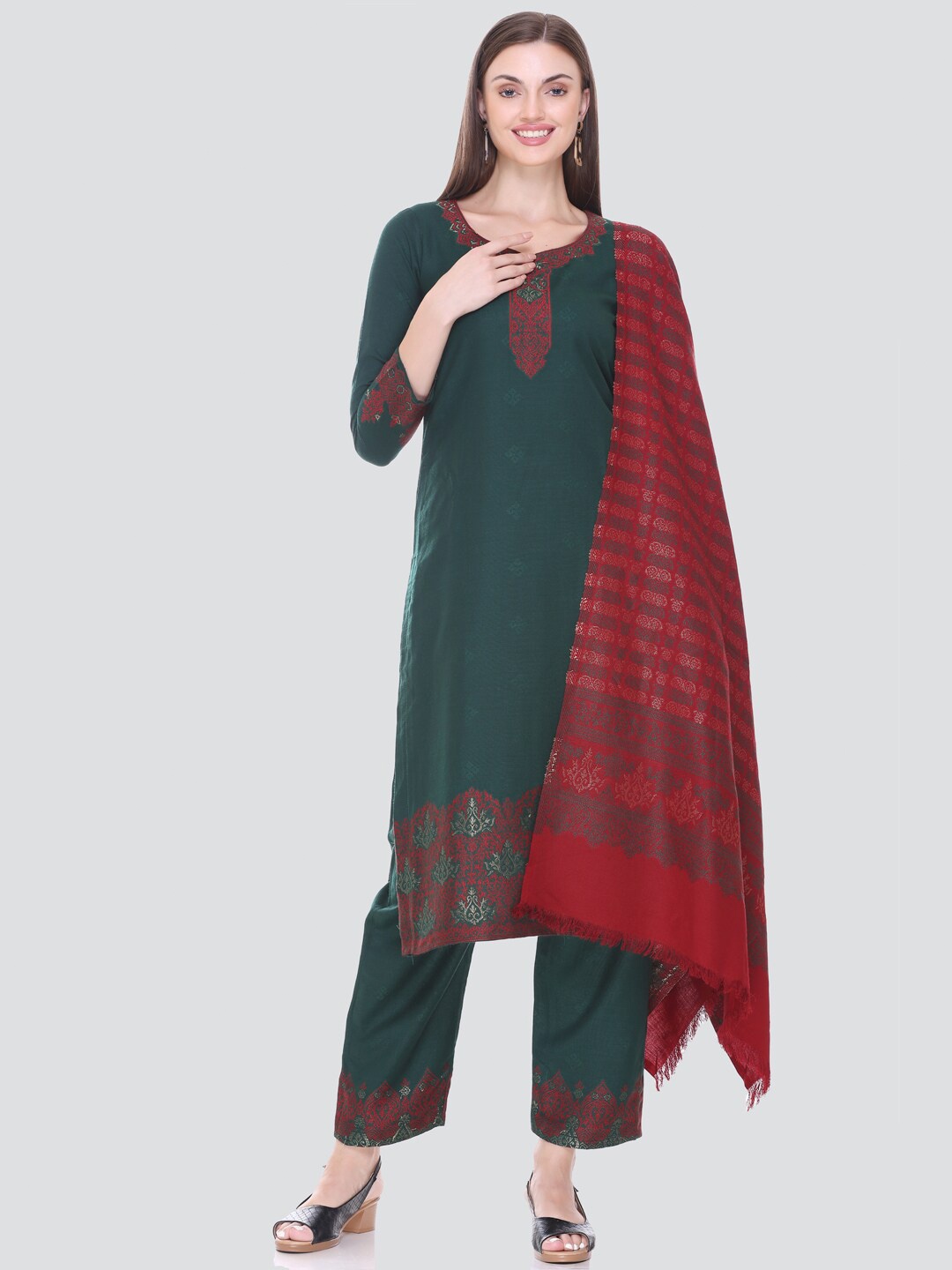 

KIDAR Ethnic Motifs Unstitched Dress Material, Green