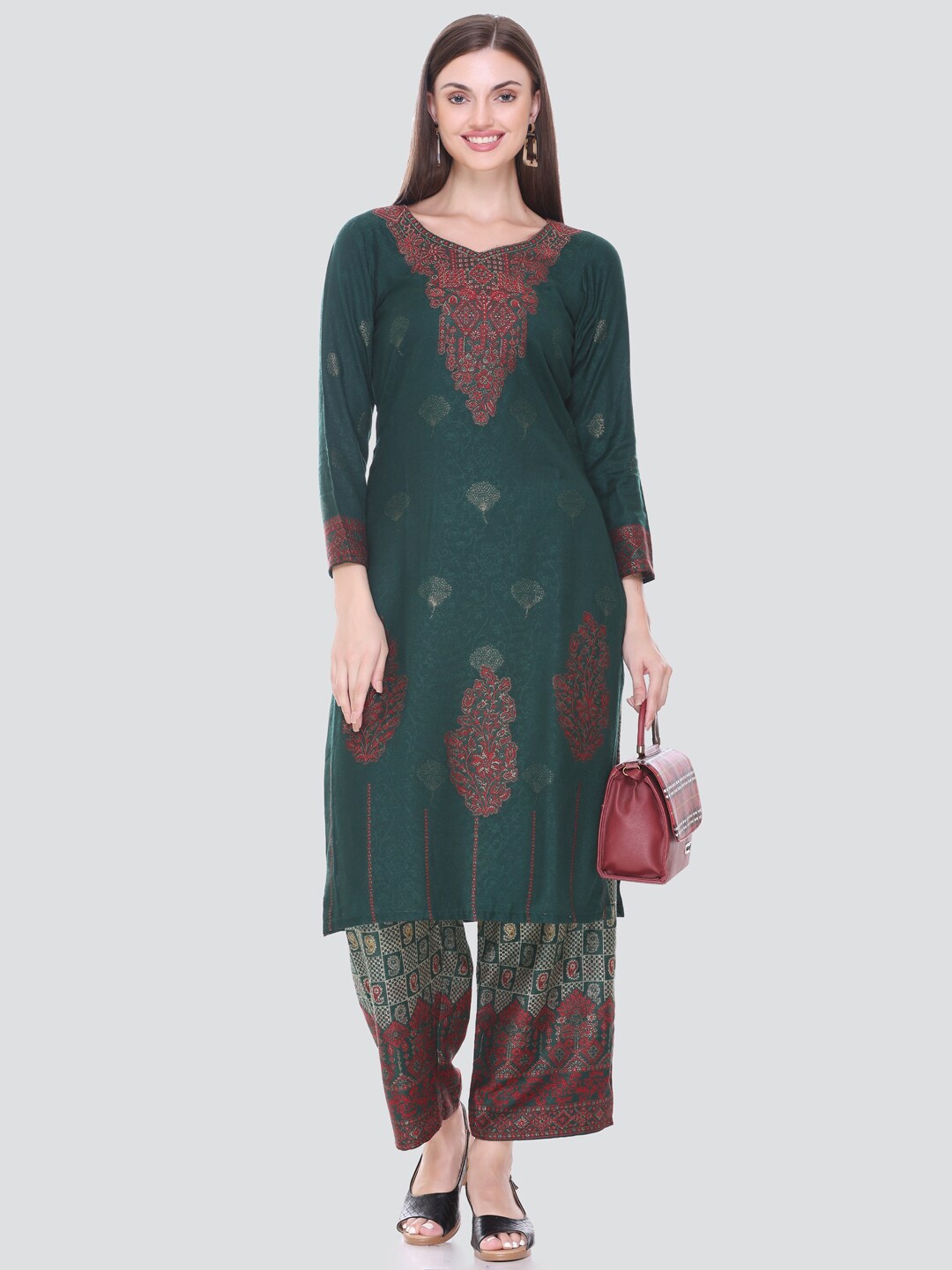 

KIDAR Ethnic Motifs Woven Design Unstitched Dress Material, Green