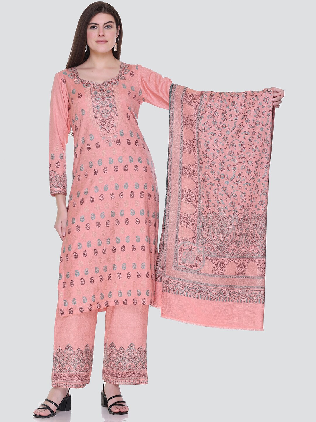 

KIDAR Paisley Woven Design Unstitched Dress Material, Pink