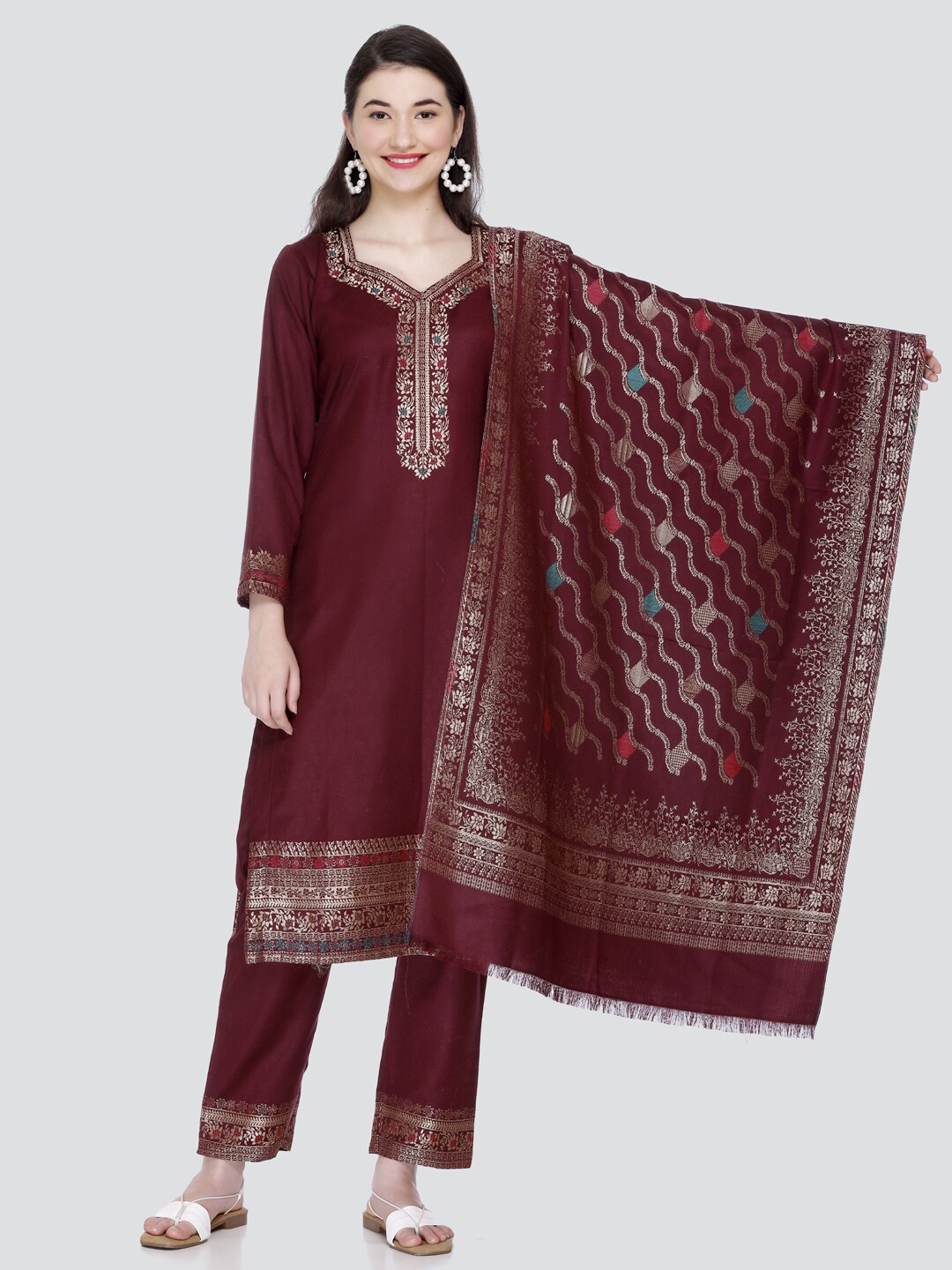 

KIDAR Floral Print Unstitched Dress Material, Brown