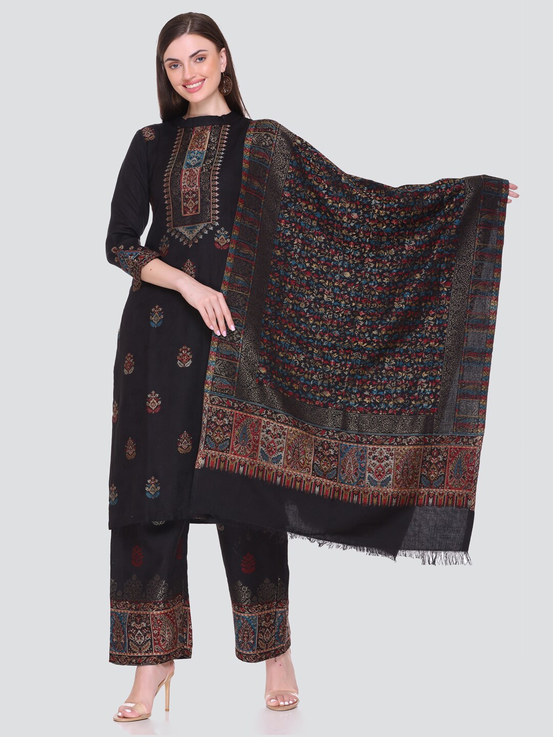

KIDAR Geometric Woven Design Unstitched Dress Material, Black