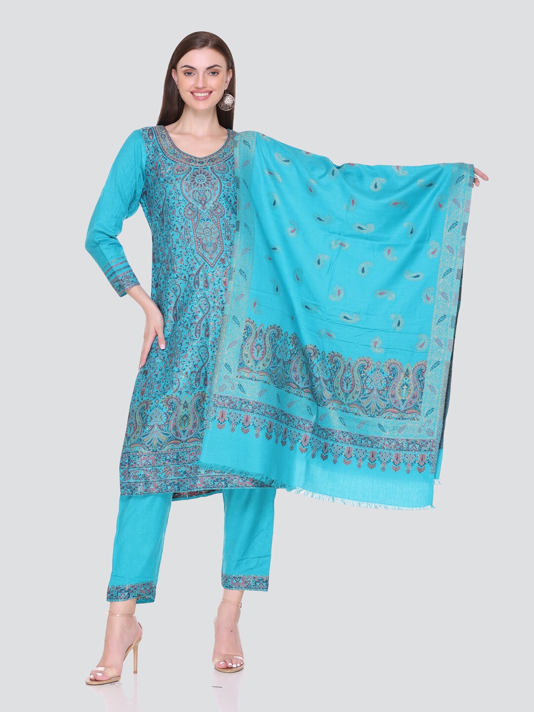 

KIDAR Floral Printed Unstitched Dress Material, Blue