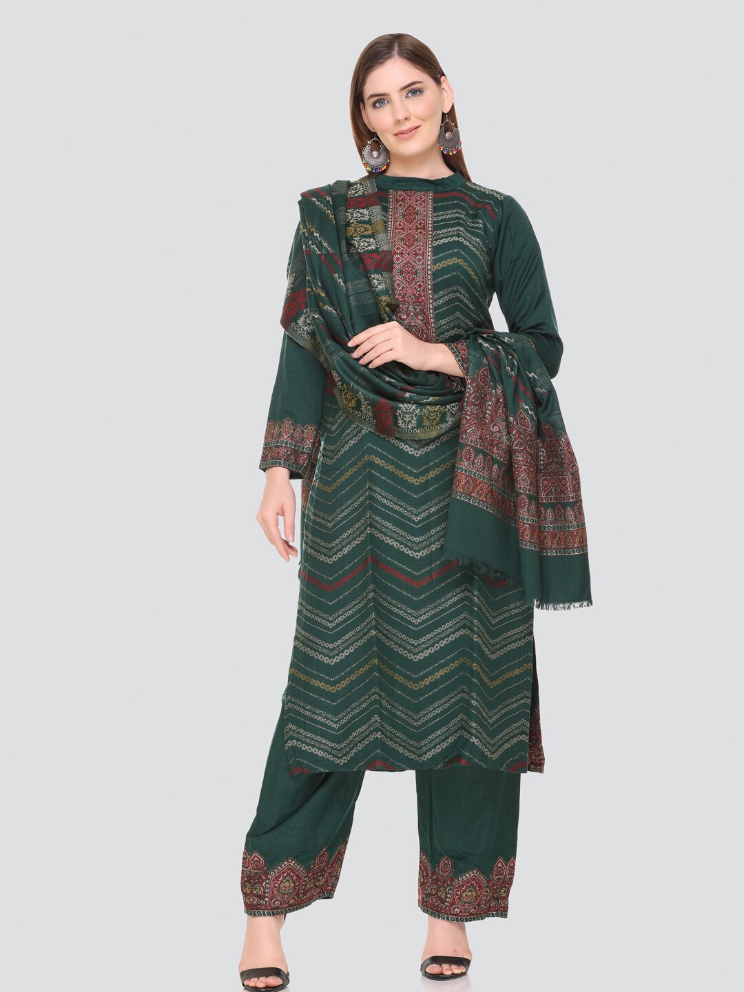 

KIDAR Chevron Woven Design Unstitched Dress Material, Green