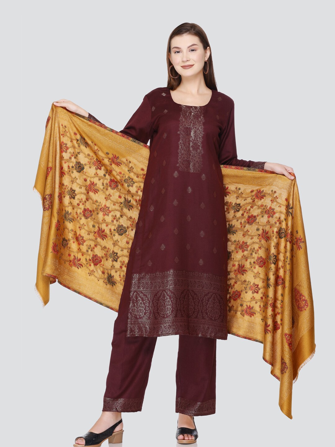 

KIDAR Ethnic Motifs Printed Unstitched Dress Material, Burgundy