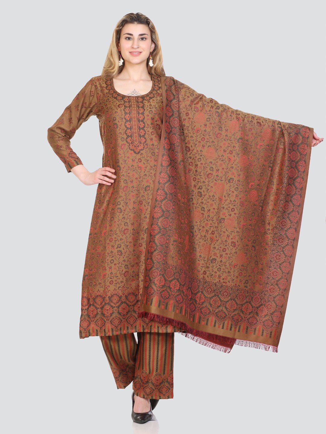 

KIDAR Ethnic Motifs Woven Design Unstitched Dress Material, Gold