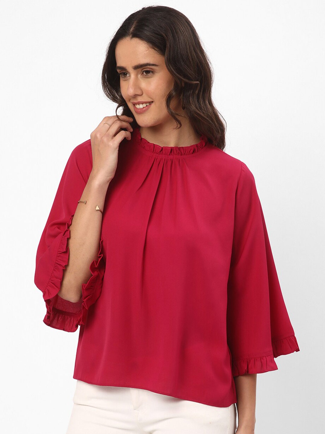 

R&B High Neck Flared Sleeve A-Line Top, Pink