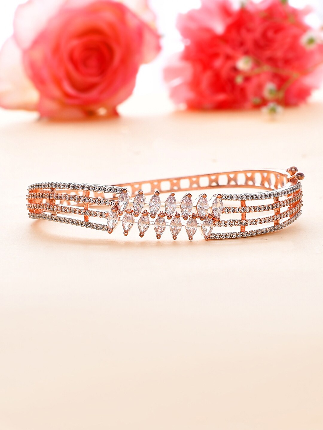 

Voylla Rose Gold-Plated Brass Cubic Zirconia Cuff Bracelet
