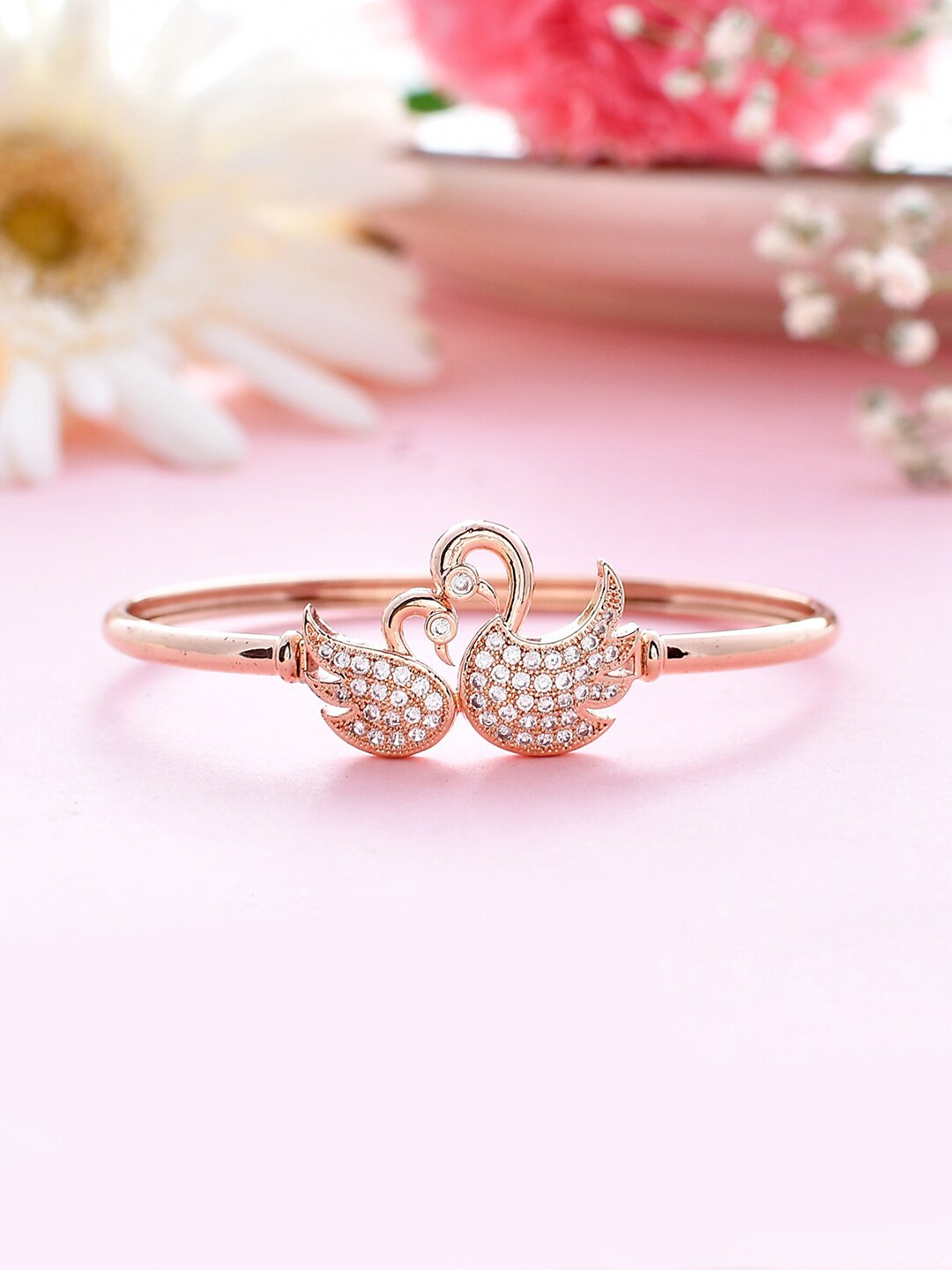

Voylla Rose Gold-Plated Brass Cubic Zirconia Bangle-Style Bracelet
