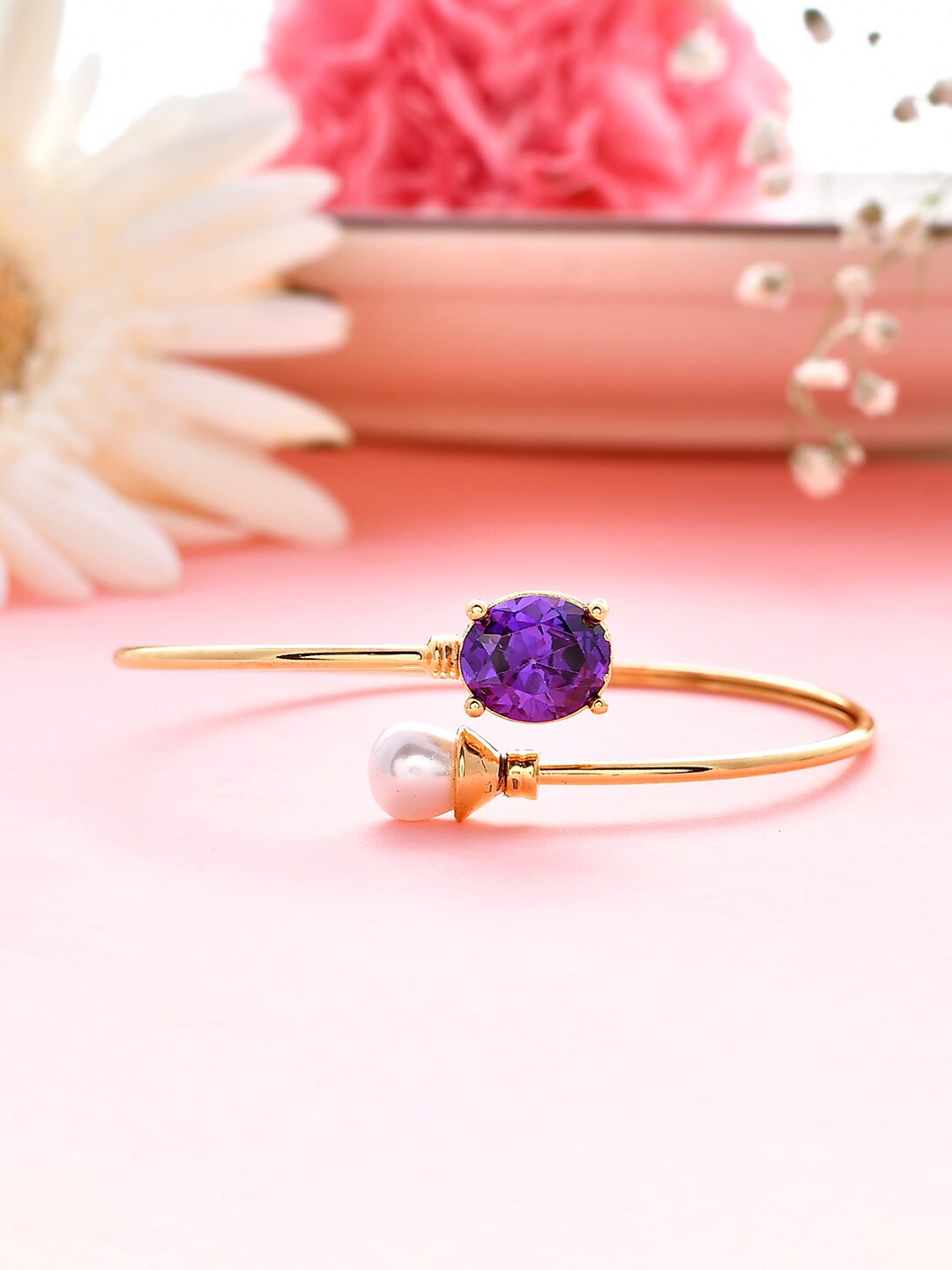 

Voylla Cubic Zirconia Gold Plated Cuff Bracelet
