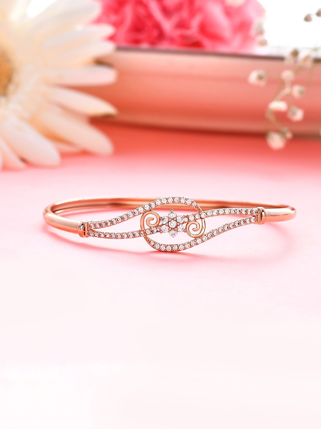

Voylla Rose Gold-Plated Cubic Zirconia Cuff Bracelet