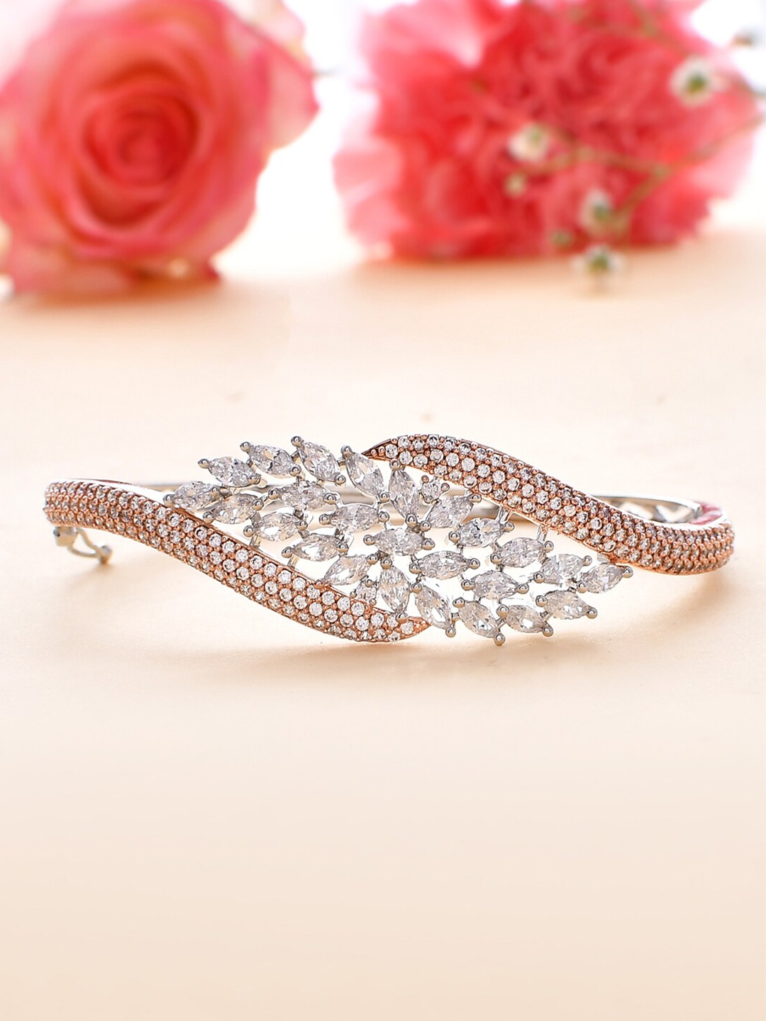 

Voylla Cubic Zirconia Silver-Plated Bangle-Style Bracelet