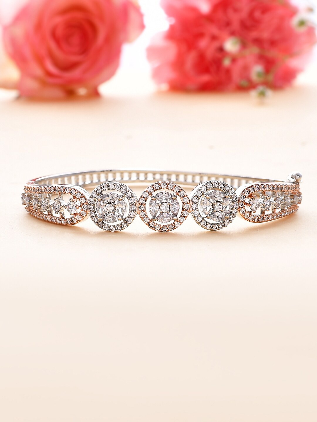 

Voylla Silver-Plated Cubic Zirconia Studded Bangle-Style Bracelet