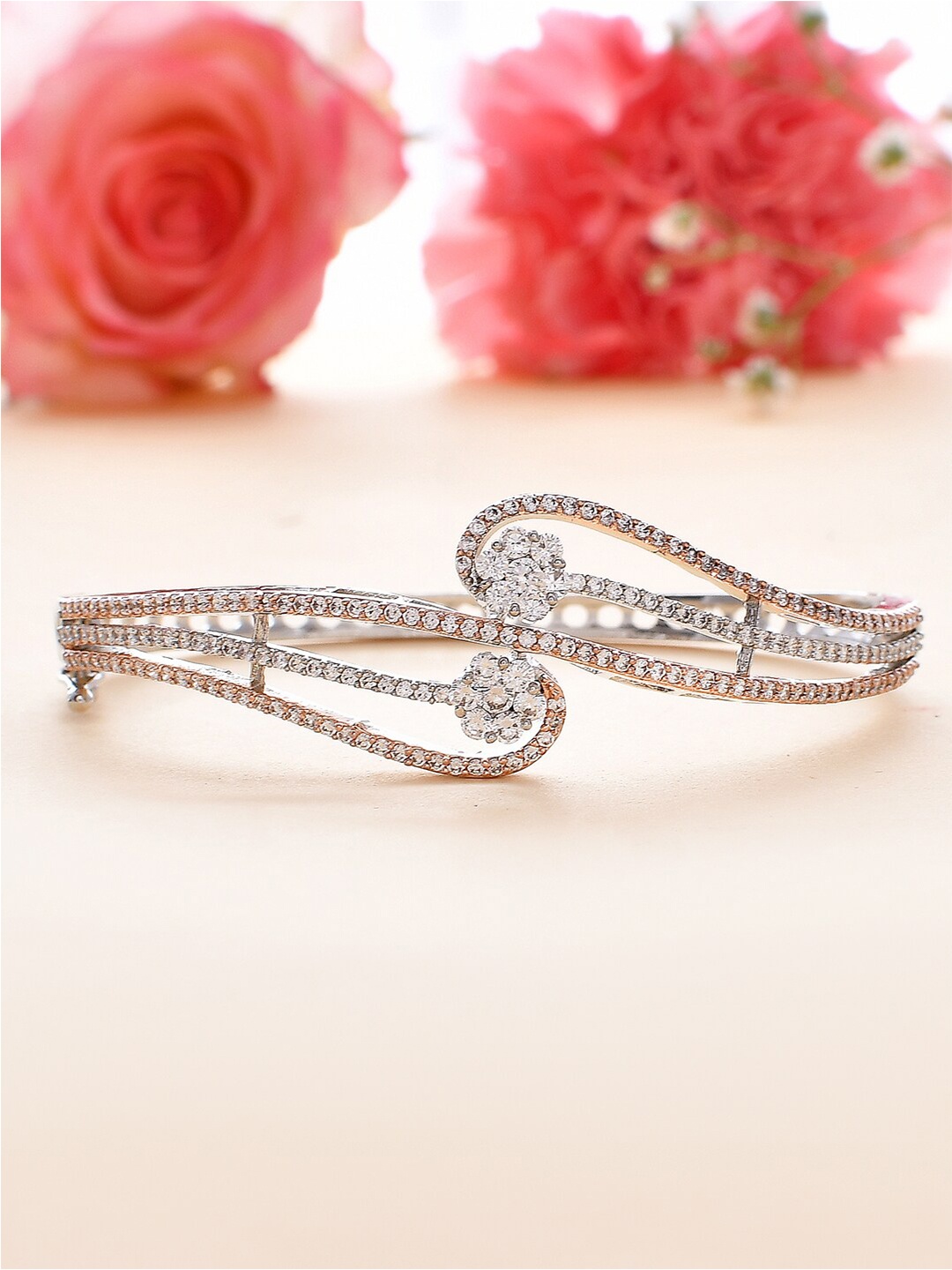 

Voylla Rose Gold-Plated Cubic Zirconia Studded Bangle-Style Bracelet