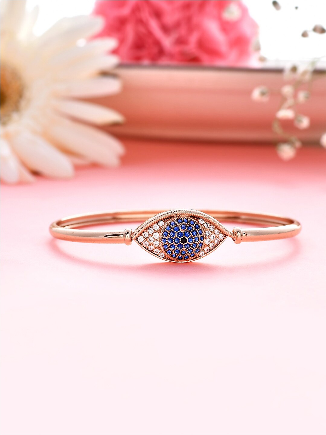 

Voylla Rose Gold-Plated Brass Cubic Zirconia Antique Bangle-Style Bracelet