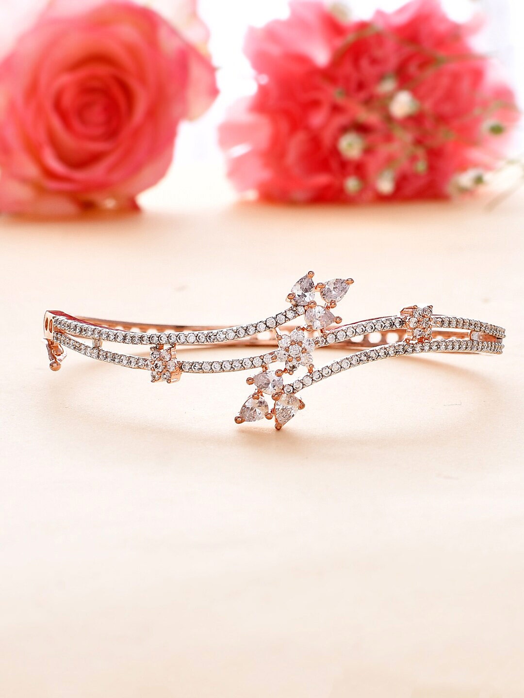 

Voylla Rose Gold-Plated Cubic Zirconia Studded Bangle-Style Bracelet