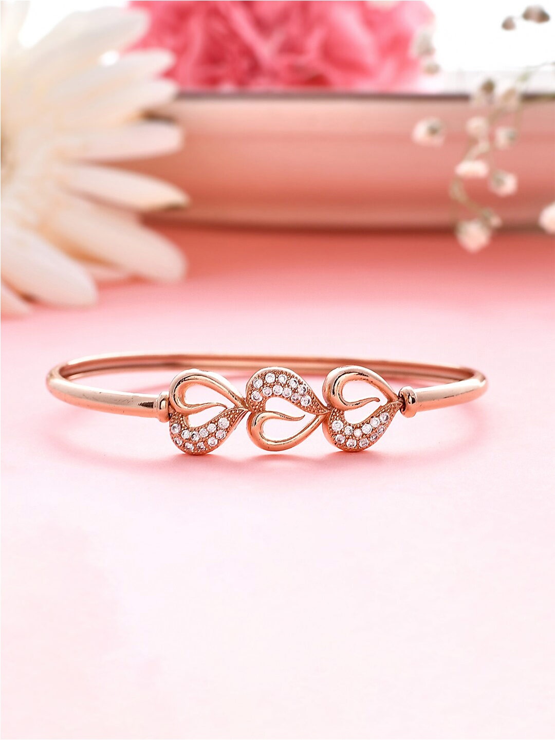 

Voylla Rose Gold-Plated Brass Cubic Zirconia Bangle-Style Bracelet
