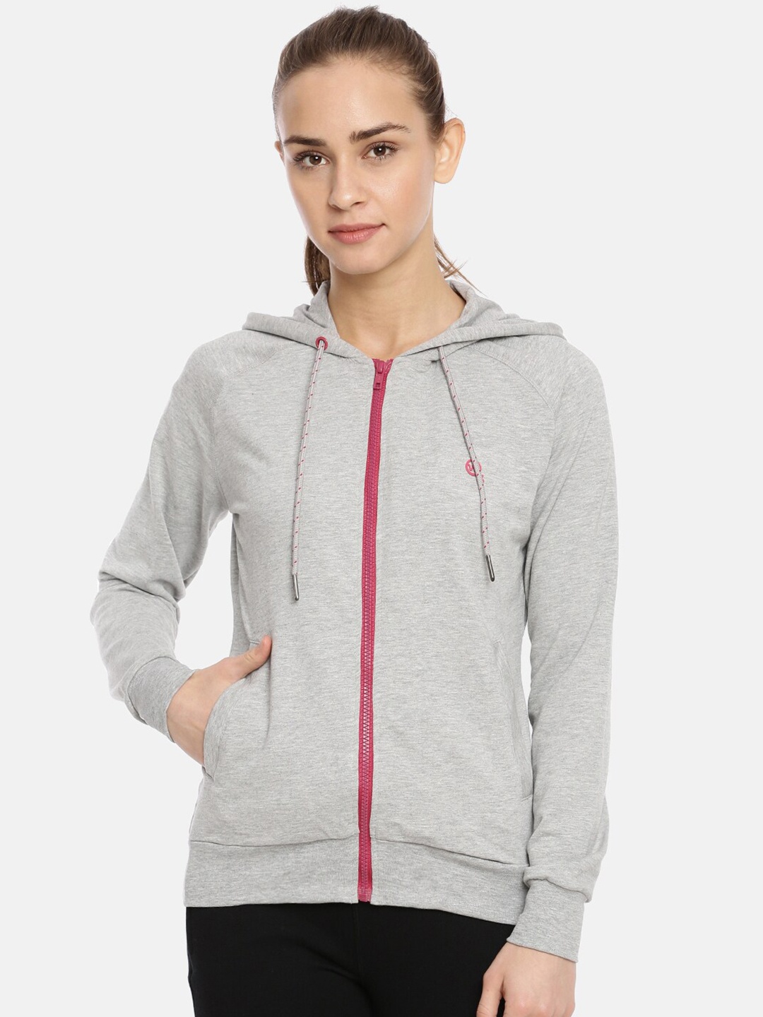 

Macrowoman W-Series Front Open Hooded Cotton Sweatshirt, Grey melange