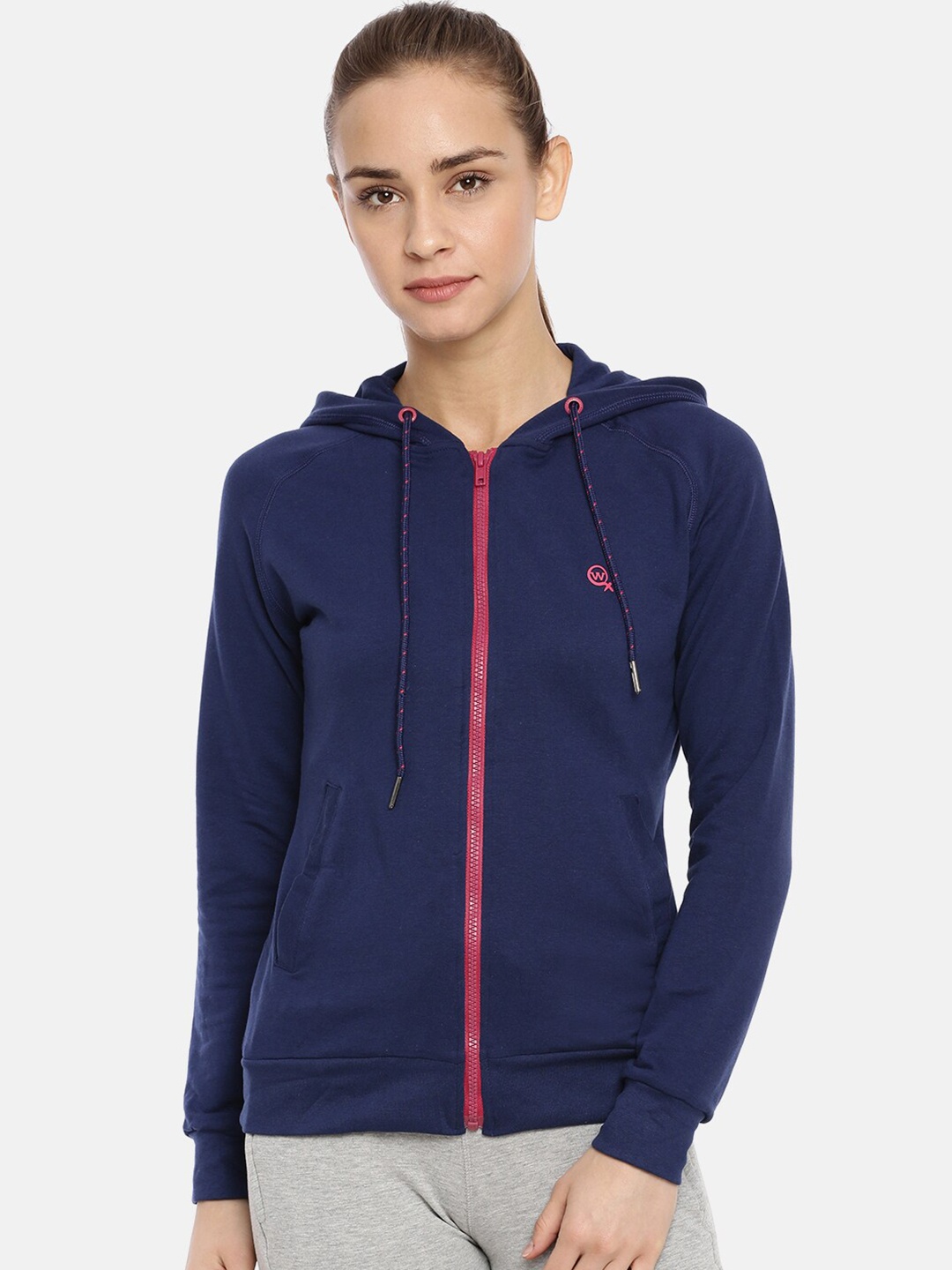 

Macrowoman W-Series Front Open Hooded Cotton Sweatshirt, Blue