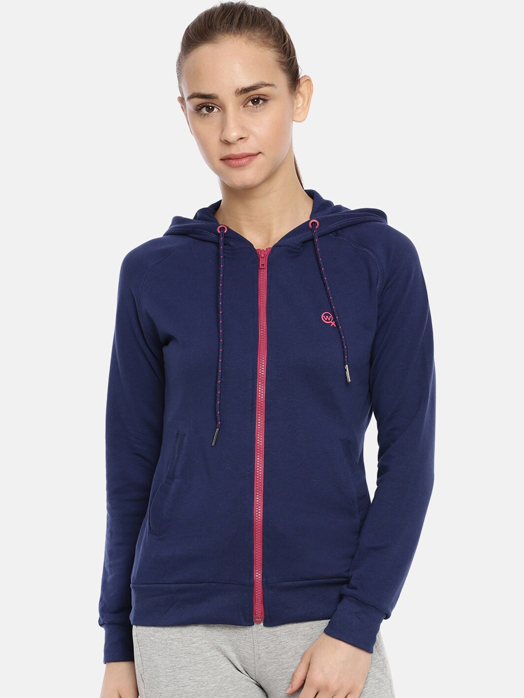 

Macrowoman W-Series Front Open Hooded Cotton Sweatshirt, Blue