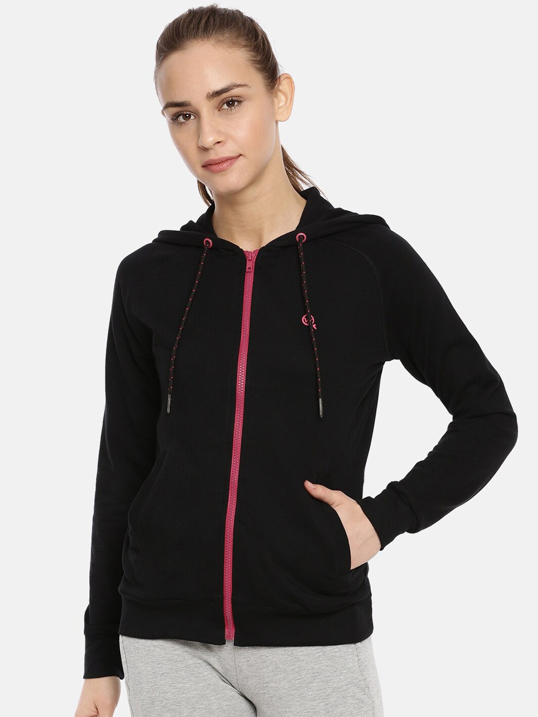 

Macrowoman W-Series Front Open Hooded Cotton Sweatshirt, Black