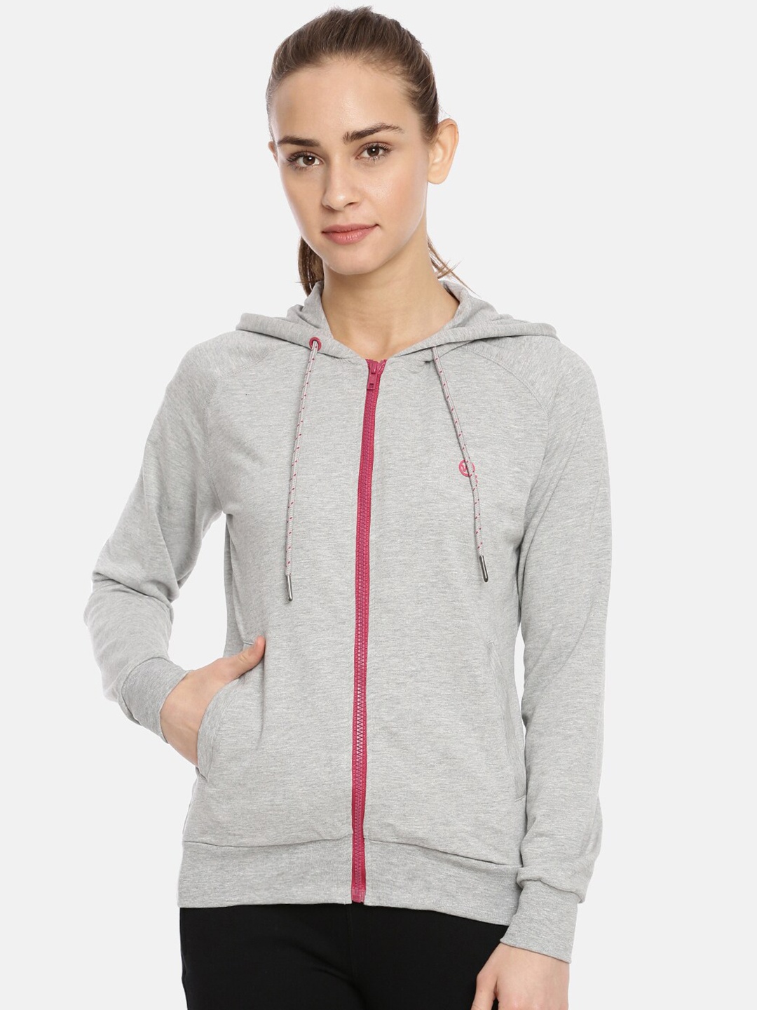 

Macrowoman W-Series Front Open Hooded Cotton Sweatshirt, Grey melange