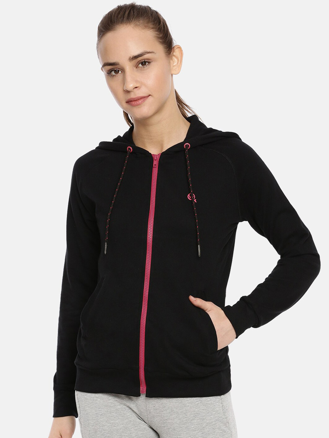 

Macrowoman W-Series Front Open Hooded Cotton Sweatshirt, Black
