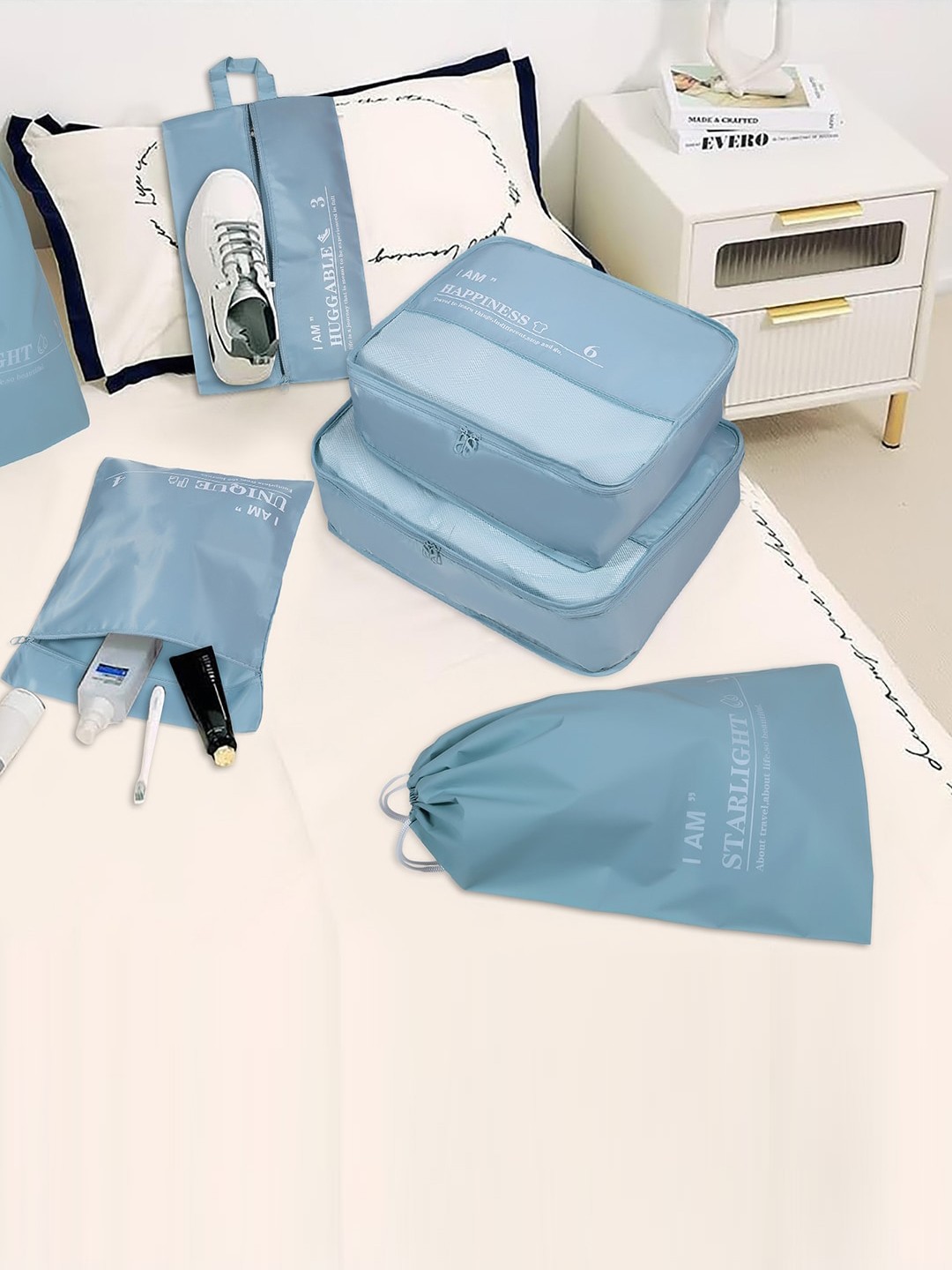 

HOUSE OF QUIRK Blue 6 Pieces Water Resistant Packing Cubes Travel Organisers