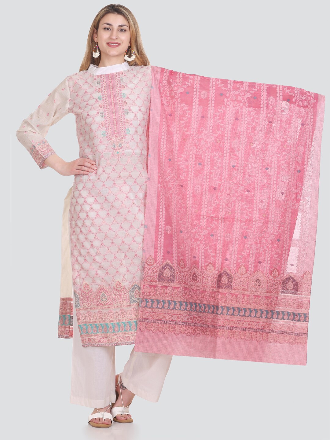 

KIDAR Woven Design Unstitched Dress Material, Pink