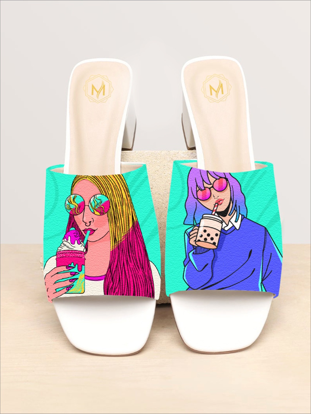 

Myra Retro Sketch Painted Block Heels, Blue