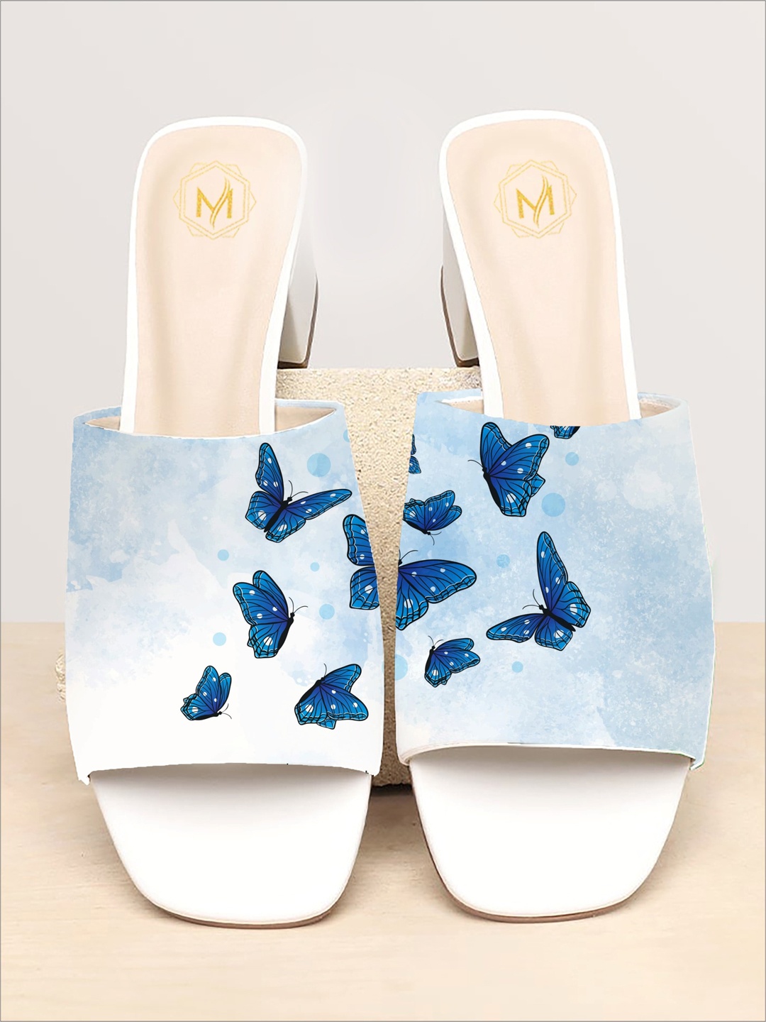 

Myra Butterfly Painted Block Heels, Blue