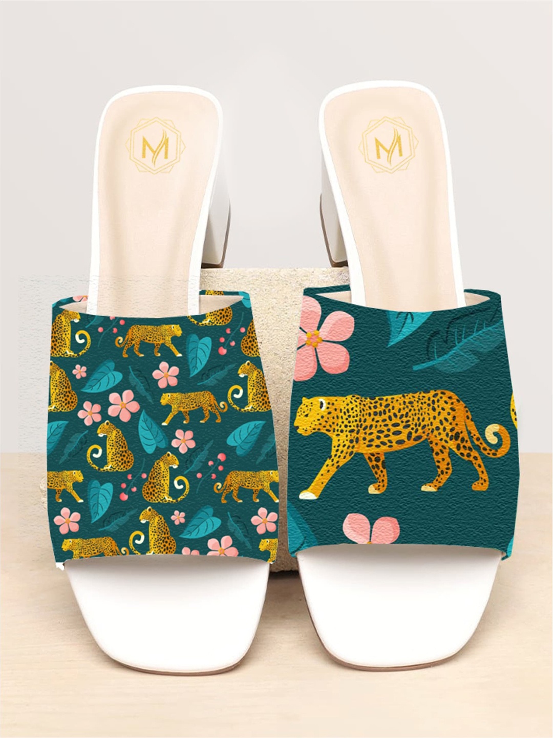 

Myra Brushstrokes Of The Wild Leopard Printed Block Heels, Teal