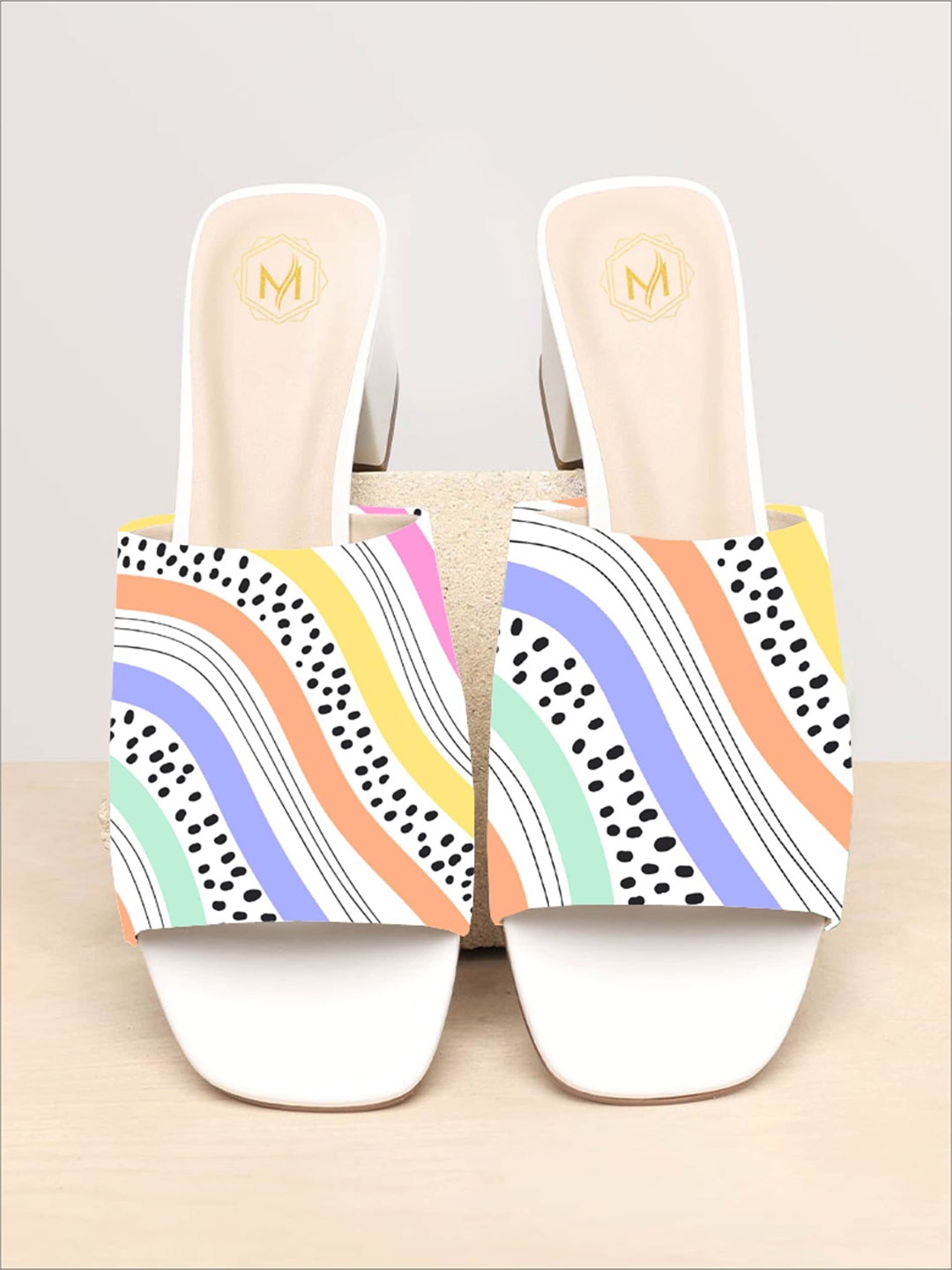 

Myra Colorful Waves Block Heels, Cream