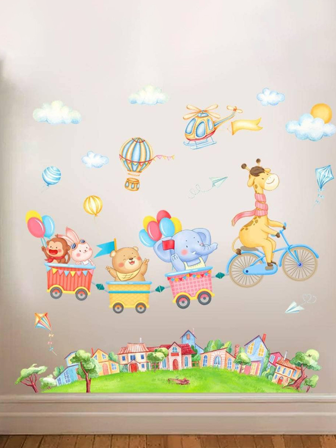 

Jaamso Royals Blue & Green Cartoon Animal Circus Self Adhesive Wall Sticker
