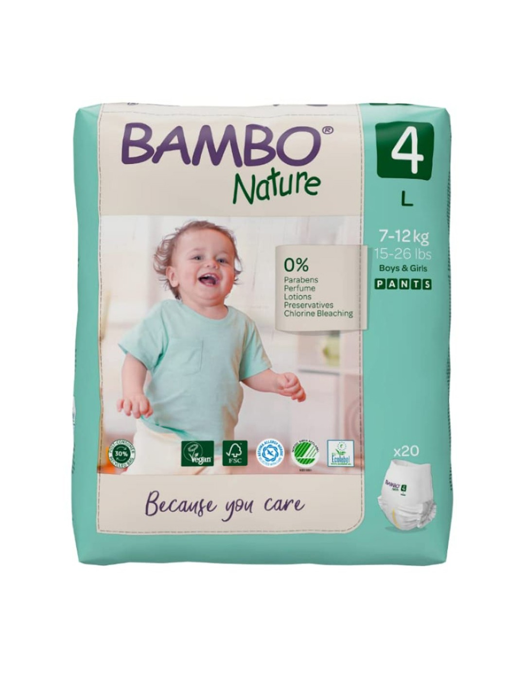 

Bambo Nature Eco-friendly Pant Style Diaper Monthly Pack With Wetness Indicator- L- 100Pcs, White
