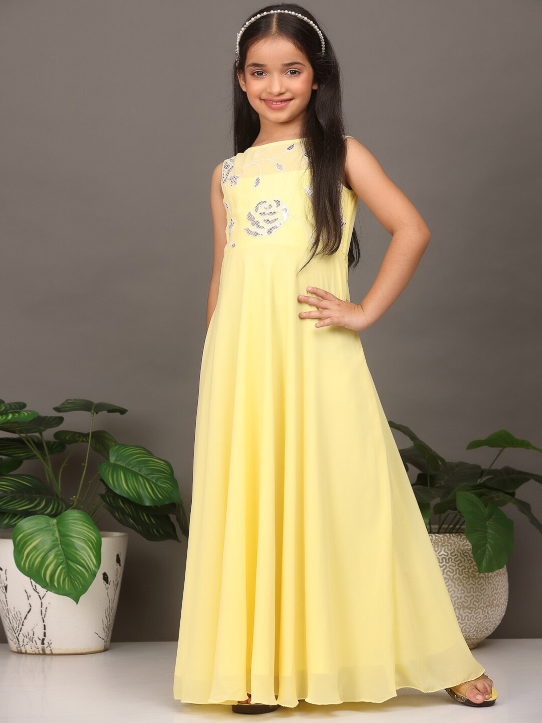 

Ethnovog Girls Floral Embroidered Maxi Dress, Yellow