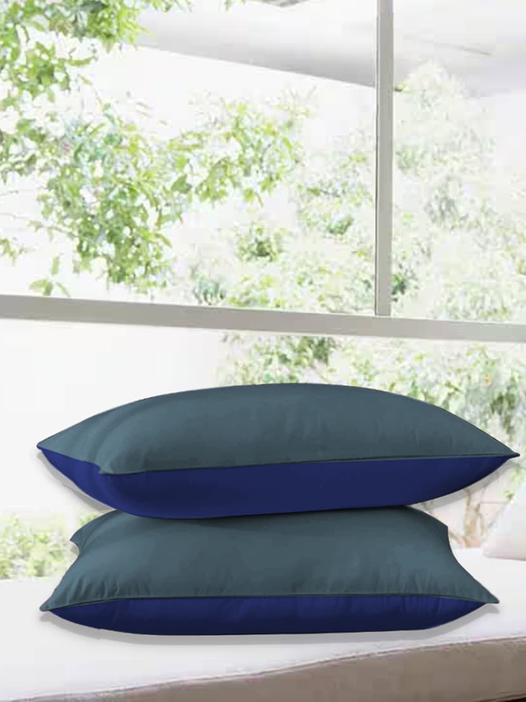 

Adbeni 2-Pcs Grey & Navy Blue Cotton Sleep Pillows