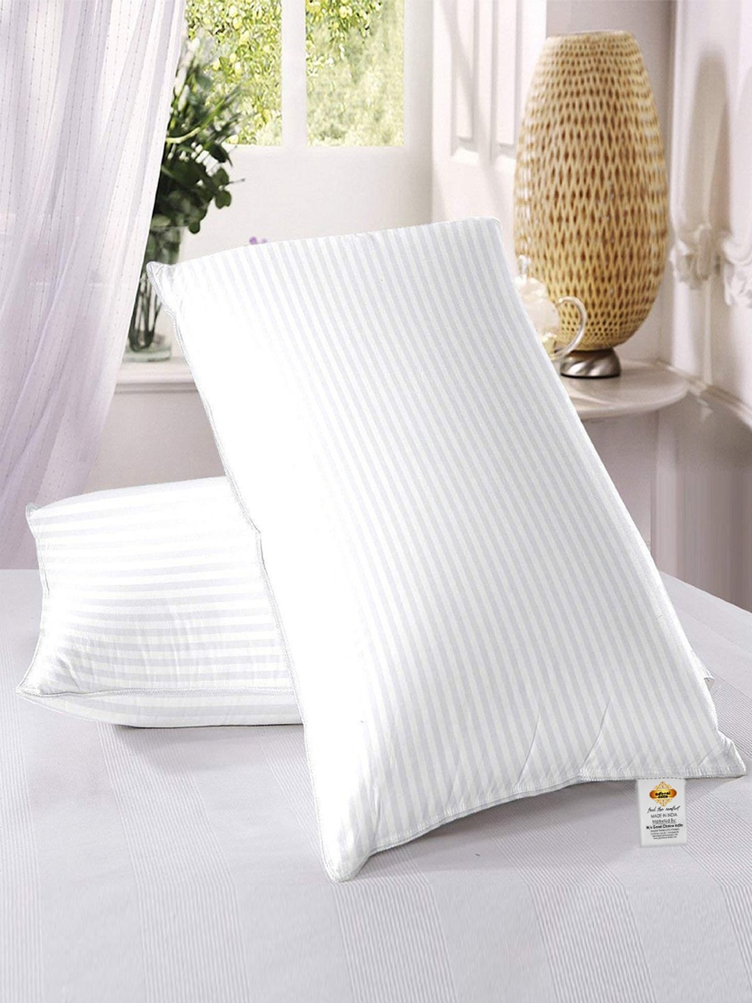 

Adbeni White 2 Pieces Striped Cotton Sleep Pillows