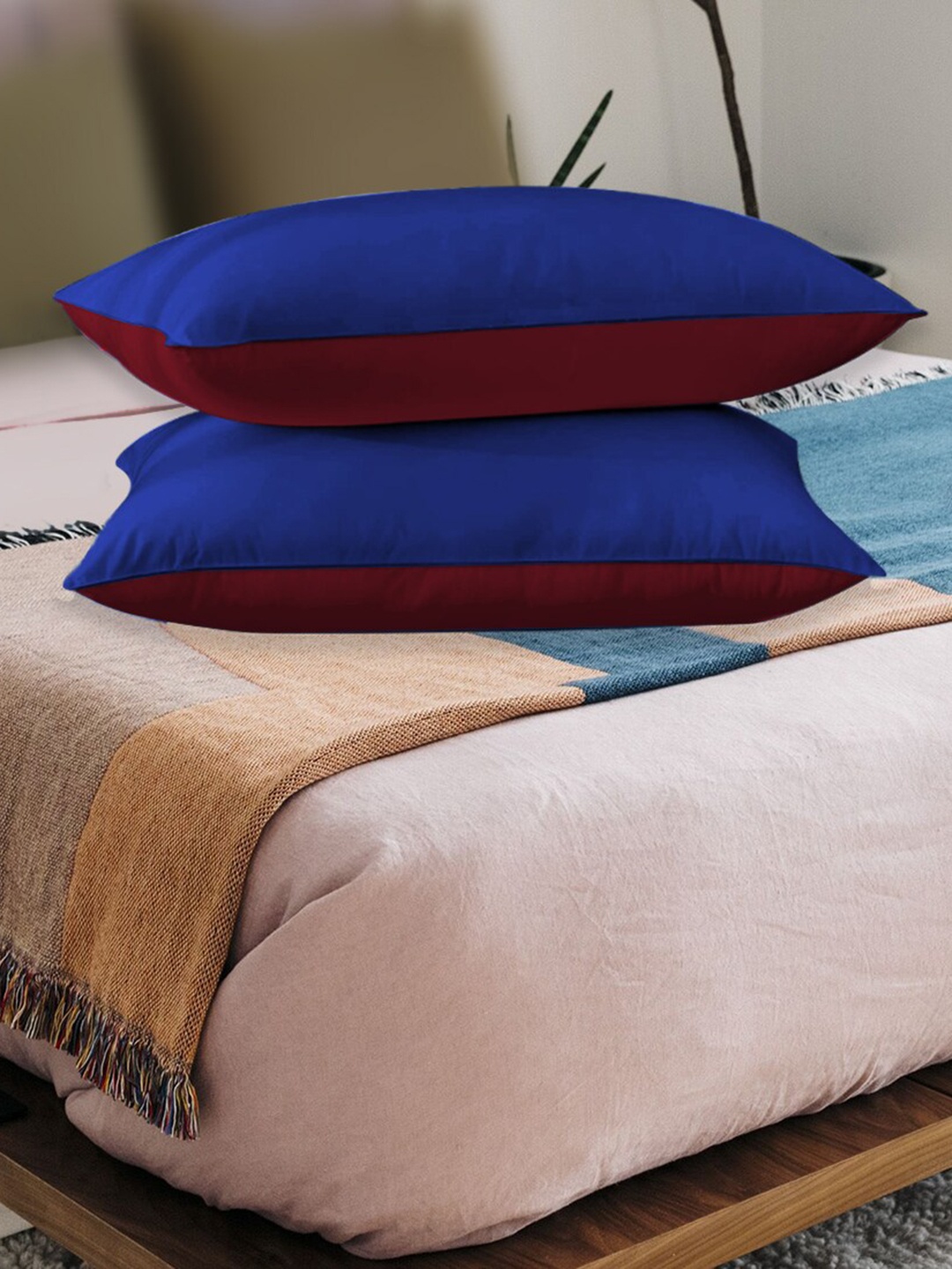 

Adbeni 2-Pcs Navy Blue & Maroon Cotton Sleep Pillows