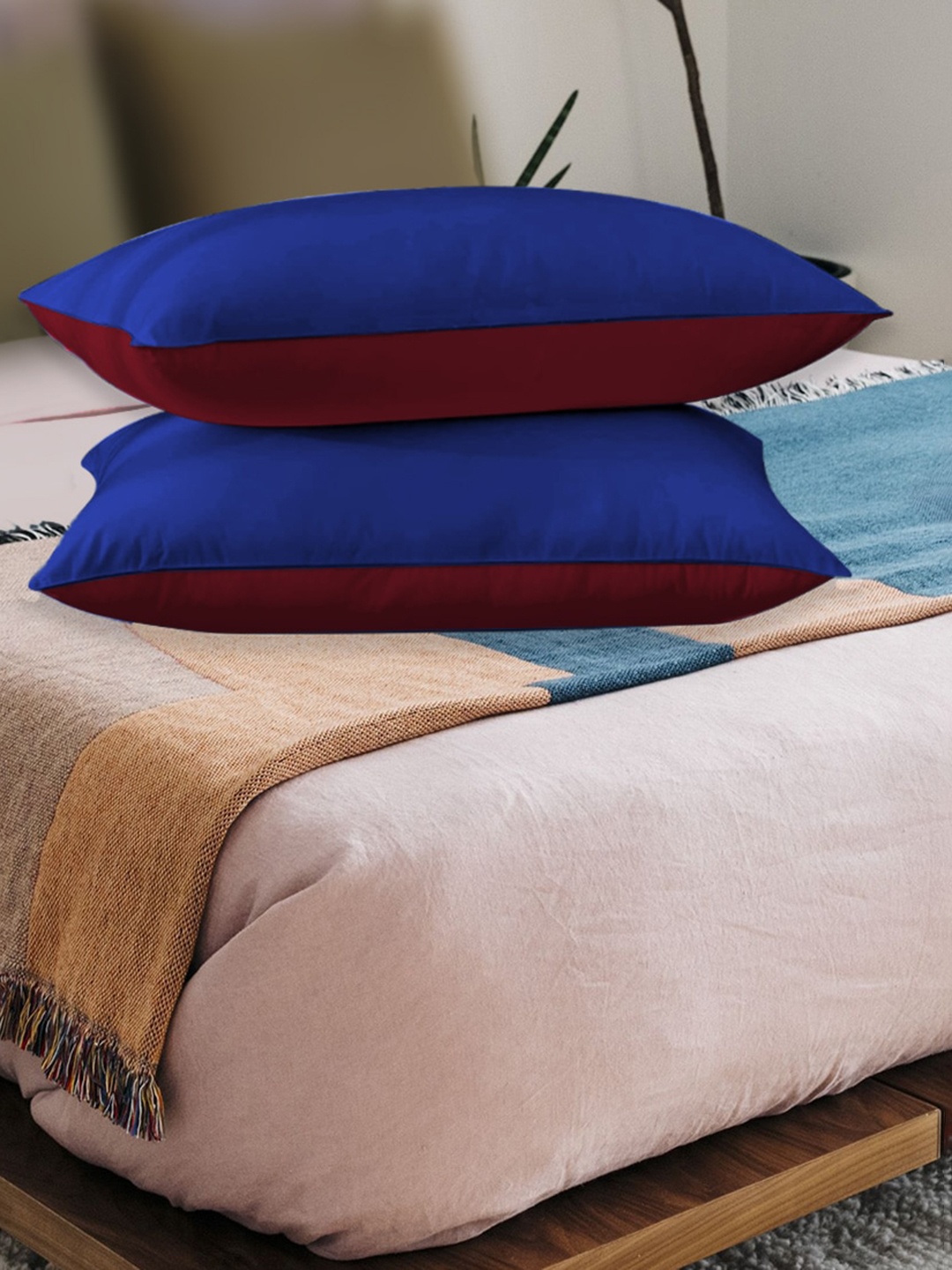 

Adbeni Navy Blue & Maroon 2 Pieces Cotton Sleep Pillows