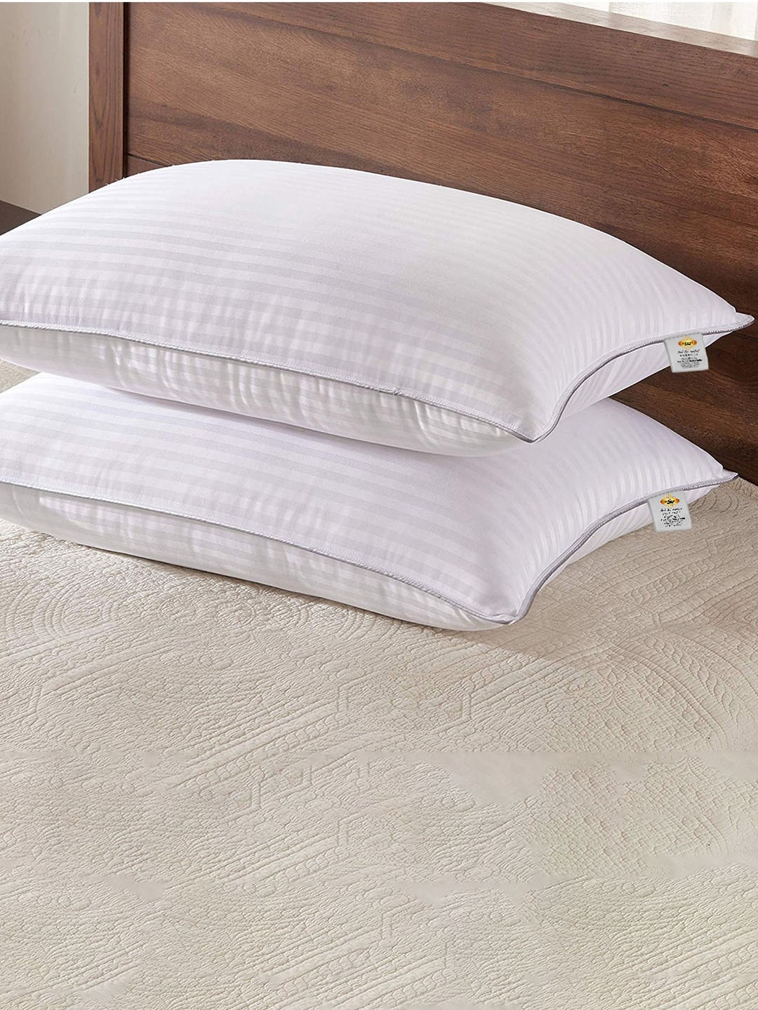 

Adbeni White 2 Pieces Striped Cotton Sleep Pillows