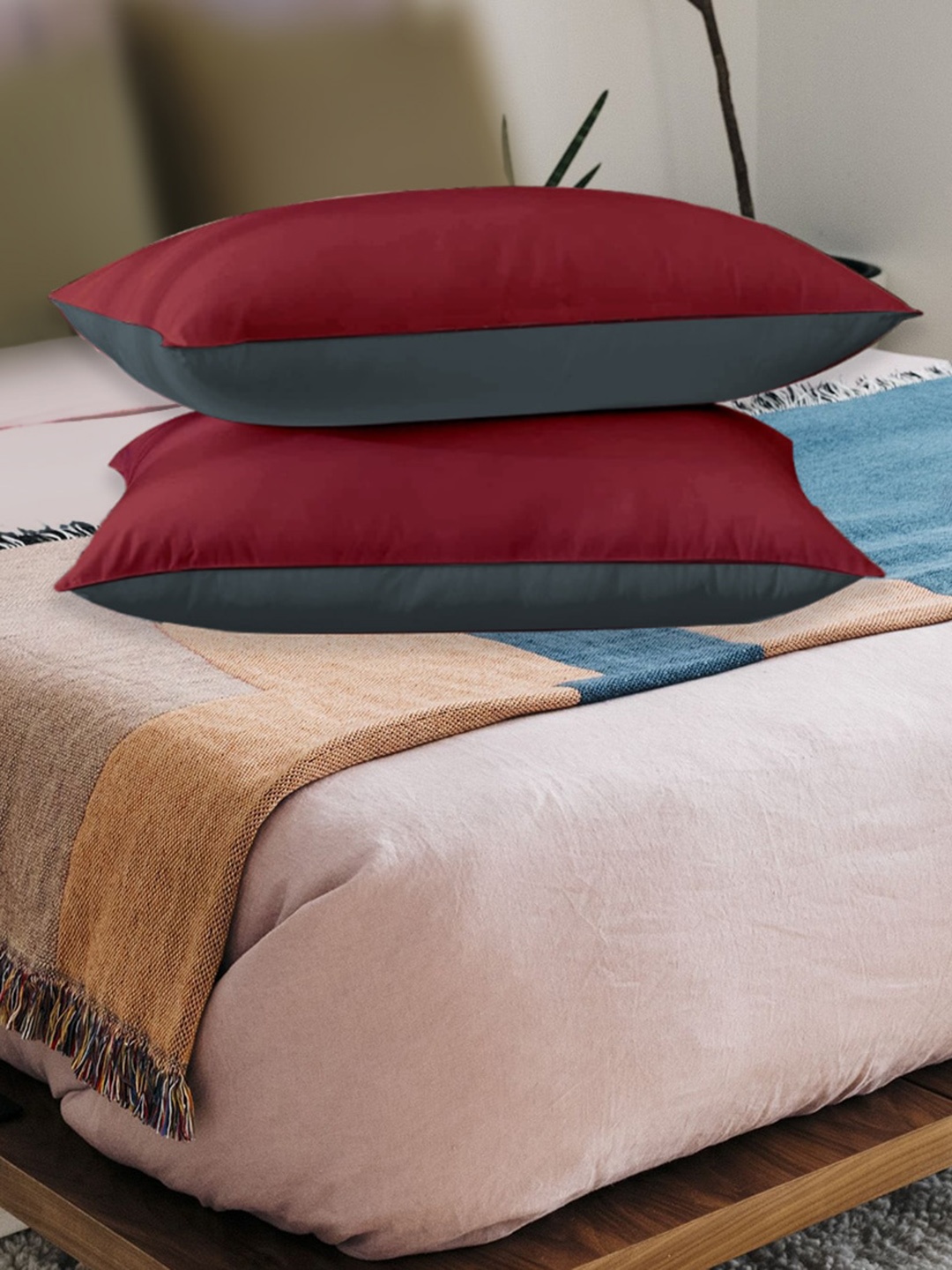 

Adbeni Grey & Maroon 2 Pieces Cotton Sleep Pillows