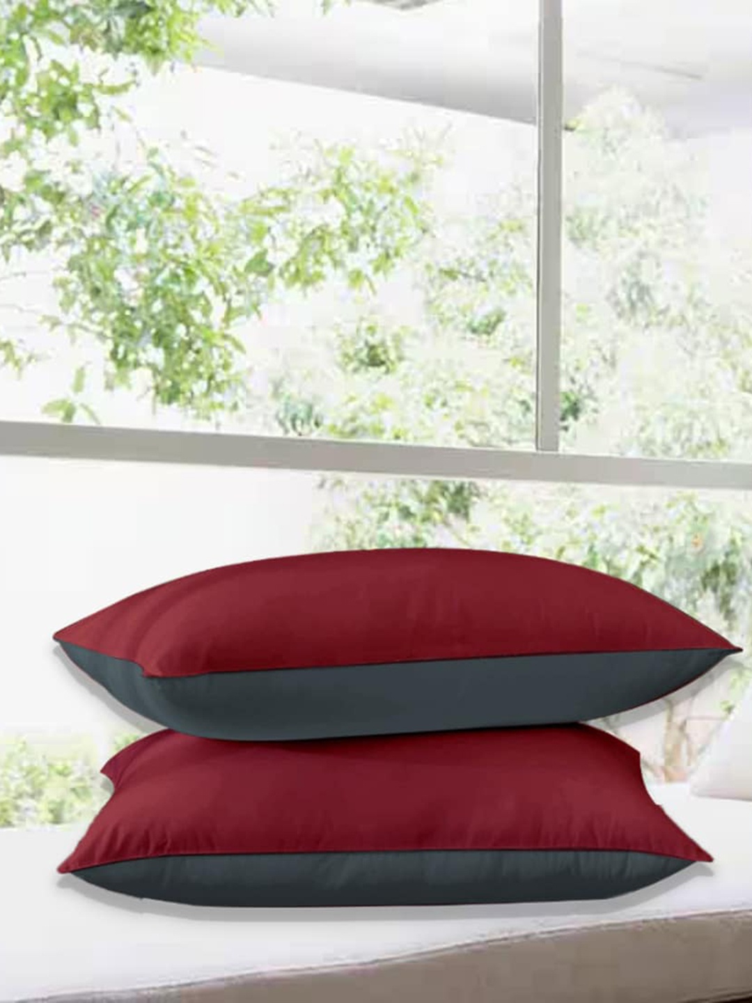 

Adbeni Grey & Maroon 2 Pieces Cotton Sleep Pillows