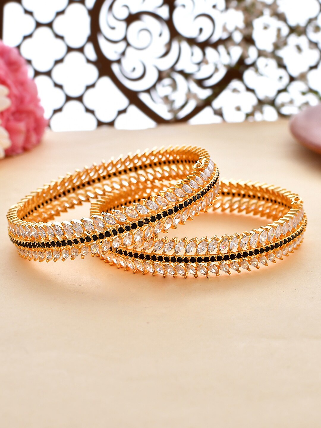 

Voylla Set Of 2 Gold-Plated CZ Studded Bangles