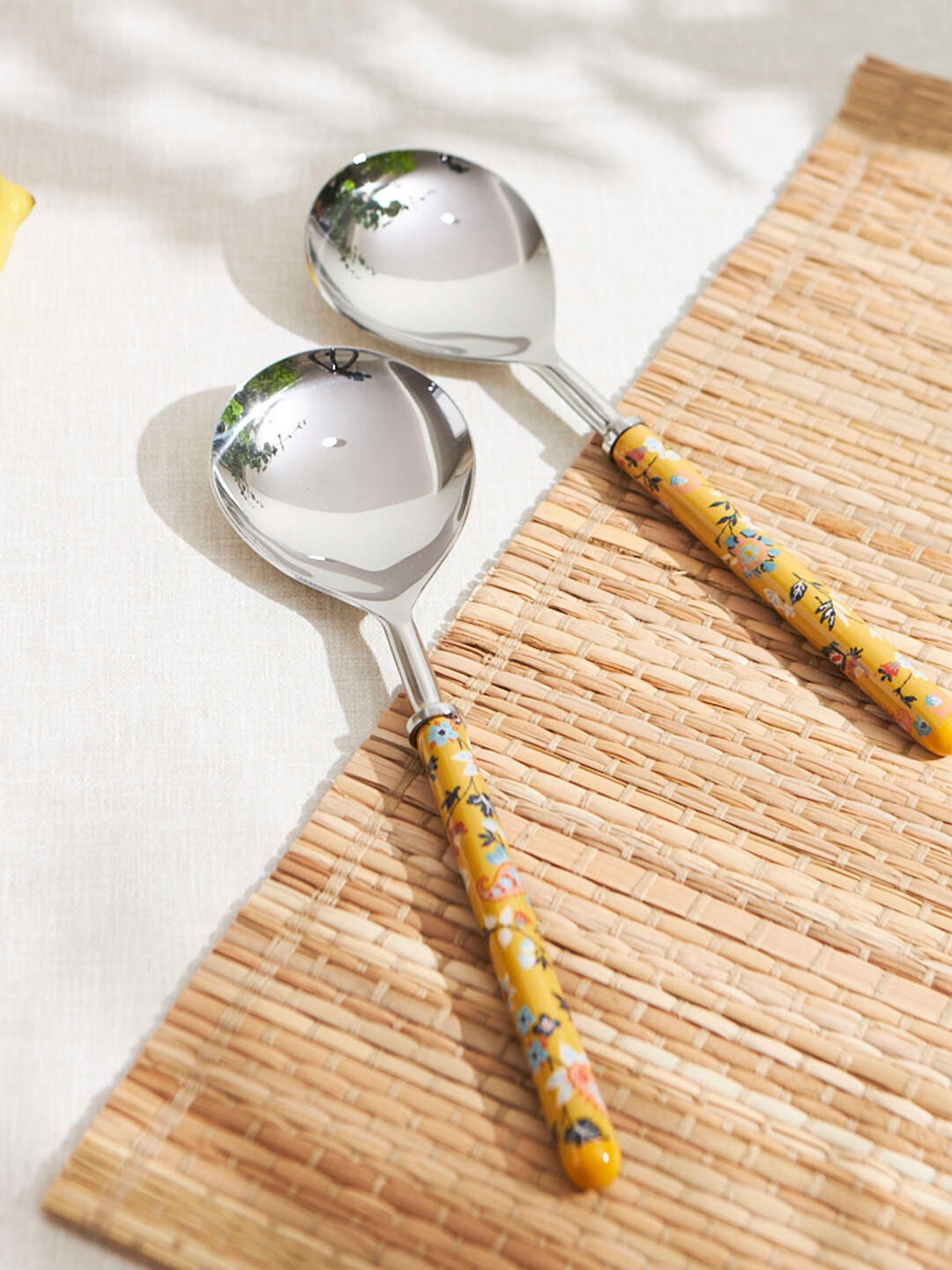 

Chumbak Yellow 2 Pieces Floral Printed Stainless Steel Serving Spoons